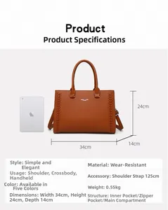 Detailed size chart for brown litchi pattern tote bag with removable strap and tablet scale
