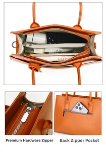 Detail view of large capacity tote bag with silver hardware and back zipper pocket