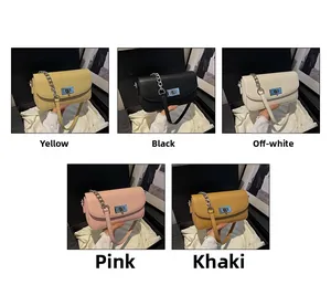 Multi-color collection of litchi grain leather bags with silver chain straps and metal locks
