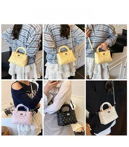 Quilted crossbody bag with diamond patterns and decorative studs shown in multiple styles