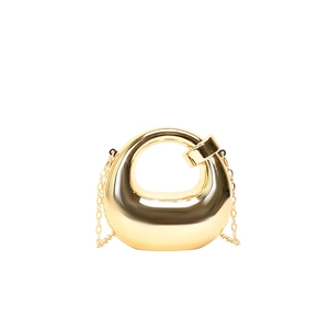 Mini gold acrylic crossbody bag with candy color finish and metal chain shoulder strap