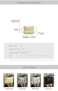 Detailed size specifications and four available colors of pleated PU ruffle shoulder bags