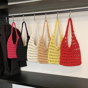 Hollow Out Knit Shoulder Bag Large Capacity Summer Beach Bohemian Handbag For Women Niche Design Versatile