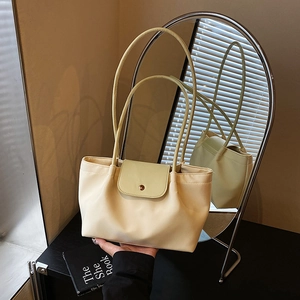Minimalist large capacity tote bag with cream body and green flap cover for women