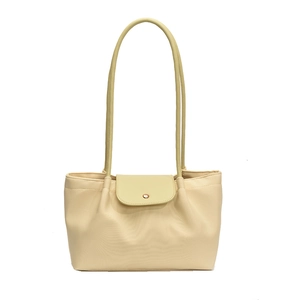 Large capacity beige contrast tote bag with fold-over flap and pleated sides for women