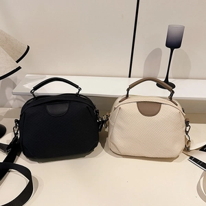 Women Shoulder Crossbody Bag Textured Woven Fabric PU Leather Trim Large Capacity Wide Strap Casual Chic Handbag