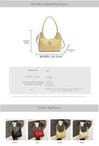 Detailed dimension guide for the crescent hobo bag with PU leather texture and strap info