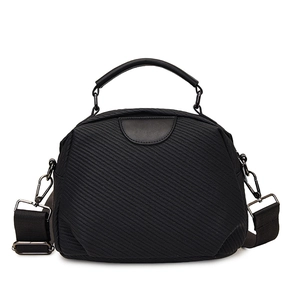 Solid black crossbody bag with twill texture and leather top handle for women