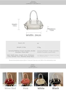Detailed dimension chart and material specs for the vintage PU leather multiway handbag