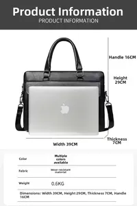 Detailed size chart for black business laptop briefcase with dimensions 39x29x7cm