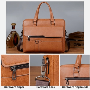 Detailed view of brown lychee grain texture with durable hardware and zippers