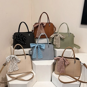 Sac À Bandoulière Femme Cuir PU Texture Tissée Nœud Foulard Satin À Pois Sac À Main Bandoulière Grande Capacité Mode Décontracté
