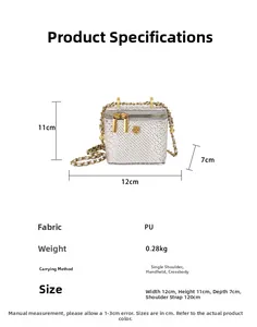 Spécifications détaillées de taille pour le mini sac boîte argenté en PU effet crocodile