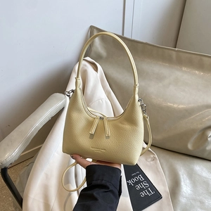 Chic light yellow lychee pattern leather hobo bag with top handle and crossbody strap
