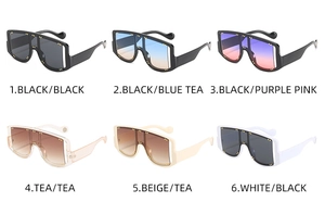 Detailed grid view showing six color variations of oversized rivet studded sunglasses