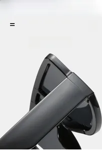 Detail of lightweight sunglasses hinge showing durable super elastic frame and black finish