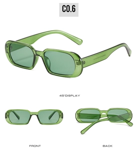 Three-angle views of trendy translucent green oval sunglasses with high-quality PC frames