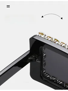 Detailed close-up of durable texture metal hinges on square oversized rhinestone sunglasses