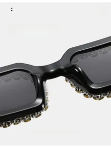 Detail of square sunglasses with rhinestones and comfortable integrated nose bridge pads