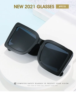 Macro shot of stylish black square frame computer glasses on white display stand