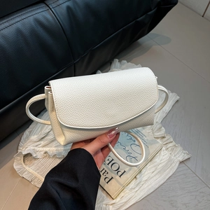 Minimalist white litchi pattern crossbody bag with flap and slim strap for women