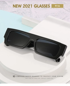 Macro shot of 9116 square sunglasses with computer safety lenses on white stone base
