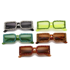 Set of five square rhinestone sunglasses in vibrant jelly colors and bold diamond frames