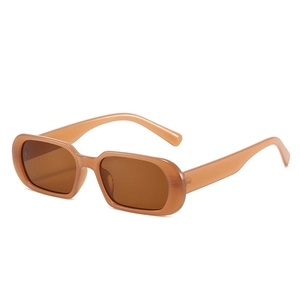 Trendy nude rectangle jelly sunglasses with thick frames and dark brown lenses
