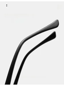 Detail of ergonomic matte black curved mirror legs for rimless sunglasses comfort