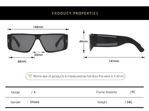 Tableau détaillé des tailles de lunettes de soleil en PC avec dimensions des verres