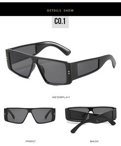 Vues détaillées sous plusieurs angles de lunettes de soleil noires à rivets dorés