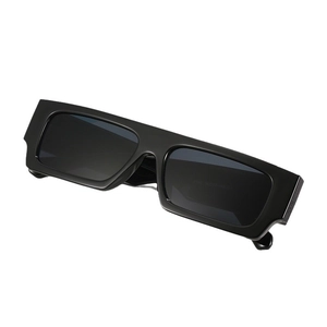 Classic black square flat top sunglasses with dark grey lenses in a 45-degree view