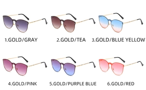 Detailed grid showing six stylish gradient oversized lenses with gold metal frames