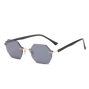 Frameless Hexagonal Sunglasses UV400 Protection Geometric Cut Edge Metal Frame Fashionable Eyewear Women Men