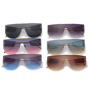 Set of 6 oversized rimless shield sunglasses with colorful gradient lenses and gold frames
