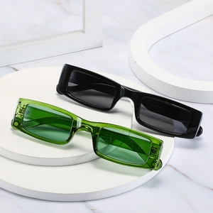 Classic black and transparent green square sunglasses with vintage narrow resin frames