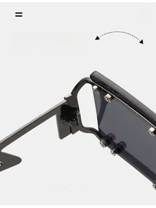 Macro shot of durable matte black reinforced metal hinges on square frame sunglasses