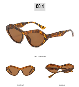 Detailansichten der geometrischen Cat-Eye-Sonnenbrille mit Schildpatt-Rahmen und braunen Gläsern