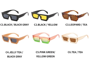 Detailed grid showing six color options for square frame cat eye sunglasses