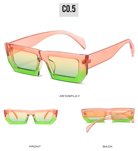Three-way view of C0.5 sunglasses with transparent frames and gradient lenses
