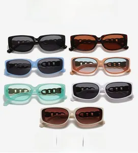 Matrix display of fashion square sunglasses with hollow chain link temple design in 7 colors