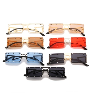 Rectangle rivet sunglasses set in seven assorted colors with stylish metal frames