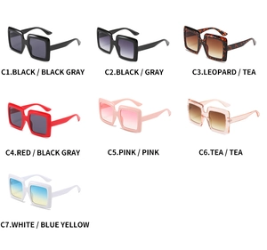 Grid view showing seven color variants of vintage square oversized sunglasses for women