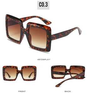 Three-angle display of square tortoiseshell sunglasses with brown gradient lenses