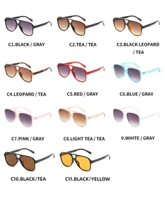 Matrix display showing 11 color options for retro aviator sunglasses with dual beams