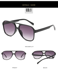 Detail view of classic double-bridge pilot sunglasses with purple gradient lenses
