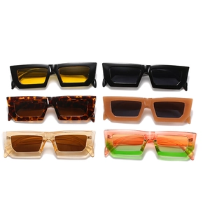 Modern collection of six rectangular narrow-frame sunglasses in diverse trendy colors