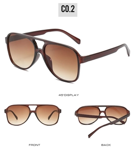 Detailed view of brown aviator sunglasses with gradient lenses in three angles