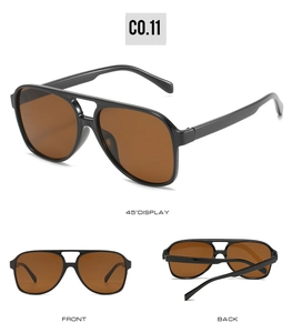 Three-way view of vintage aviator sunglasses with classic double bridge and brown lenses