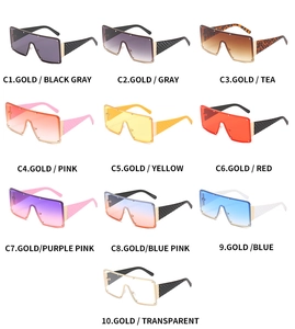Detaillierter Katalog der quadratischen Übergroßen-Sonnenbrille mit Farbauswahl
